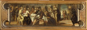 Jacopo Tintoretto, Banchetto di Baltassar, olio su tavola, cm 26,5×79.